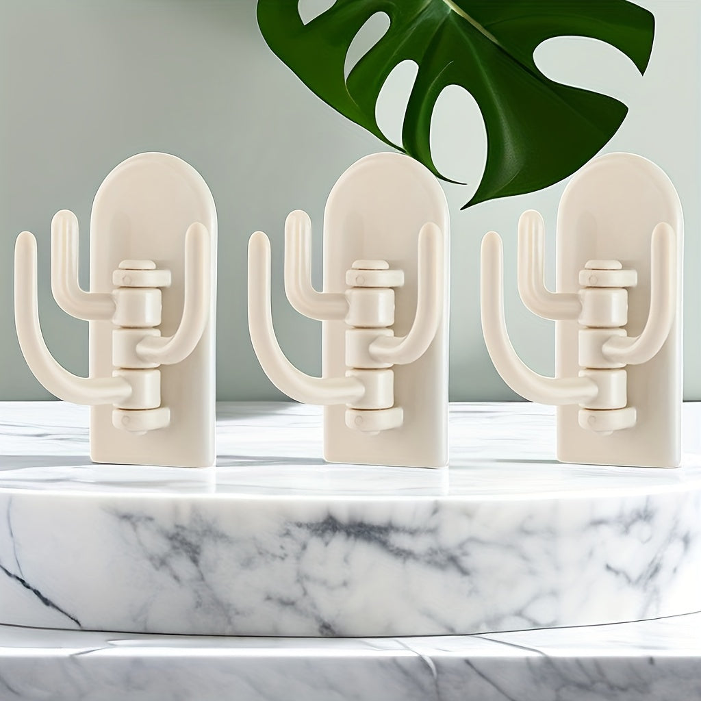 5pcs Adhesive 3-hook Wall Hanging Cactus Rota