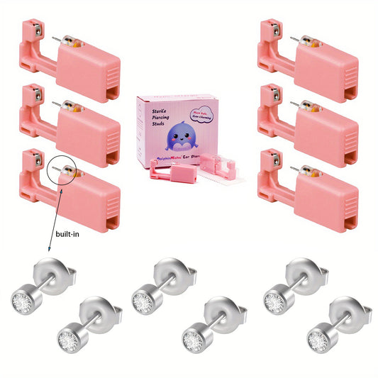 6PCS Pink Ear Piercing Kit Disposable Self Ear Piercing Gun Kit