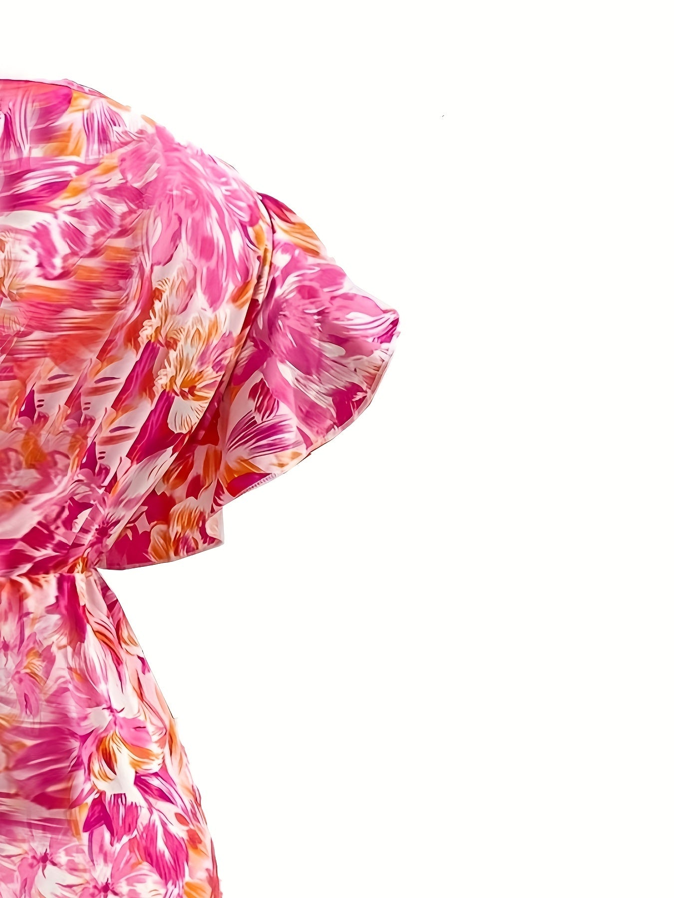  Floral Print Ruffle Sleeve V Neck Dress