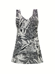  Floral Print V Neck One Piece Swimsuit