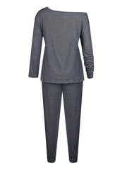  Solid One Shoulder Top & Jogger Pants Set