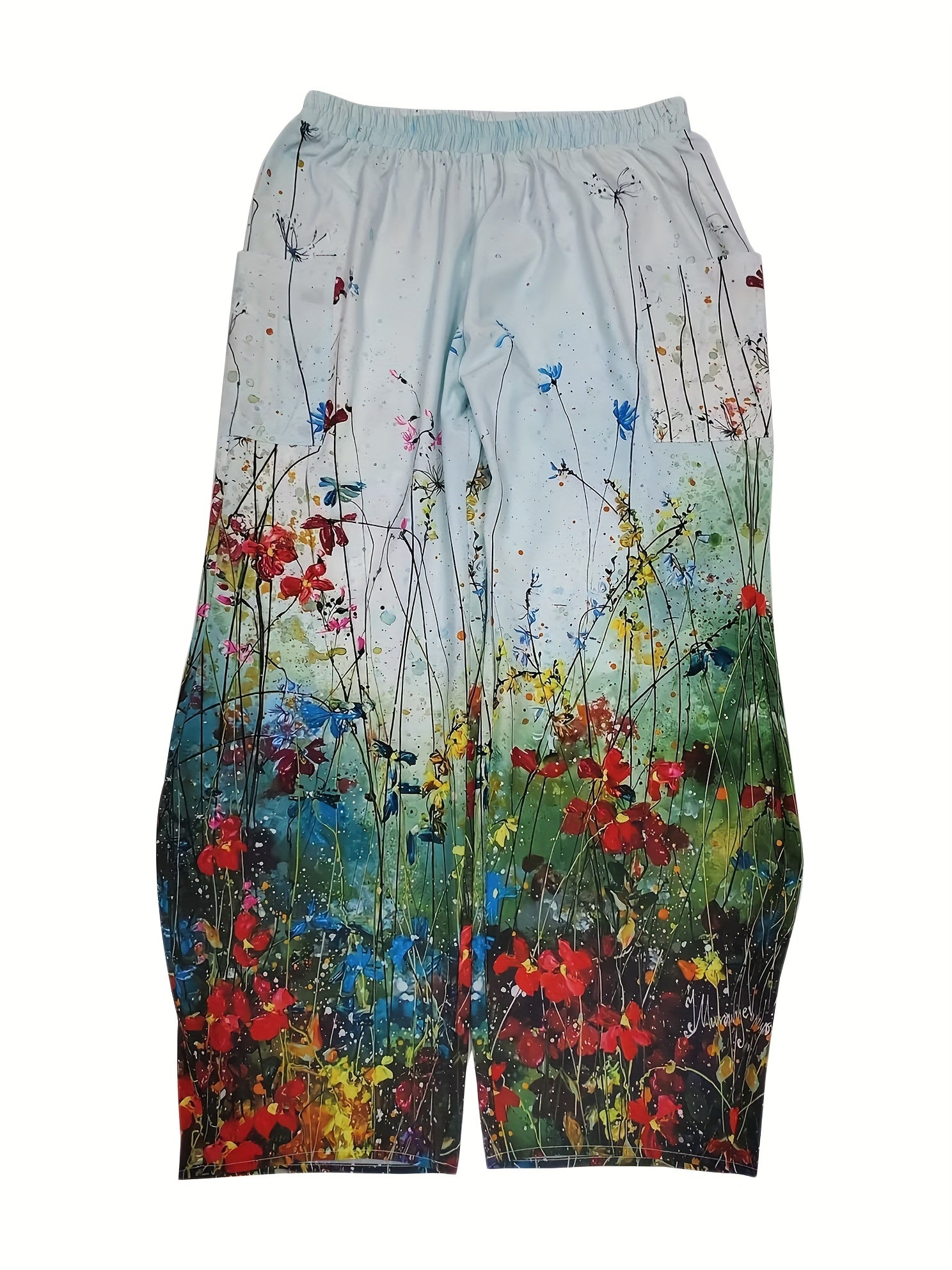 Floral Print Wide Leg Pants Plus Size