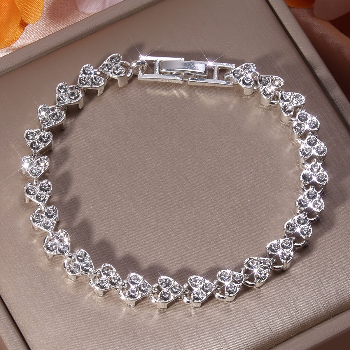 Heart Beaded Bracelet Inlaid Rhinestones Adjustable Hand Jewelry