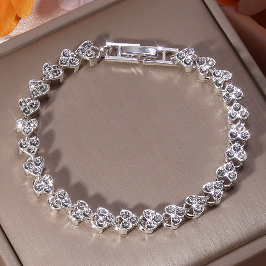 Heart Beaded Bracelet Inlaid Rhinestones Adjustable Hand Jewelry
