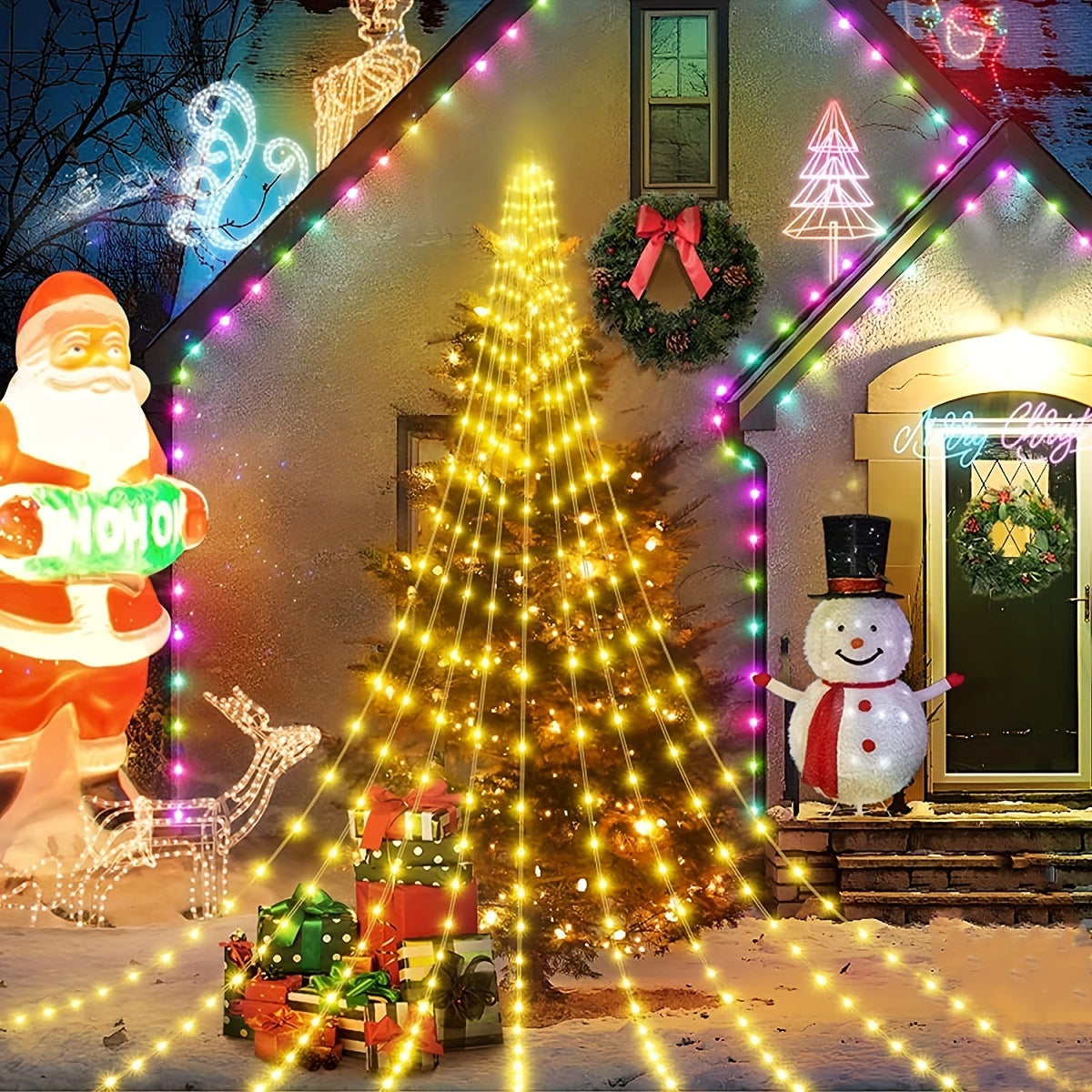 180 LEDs Waterfall Lights Solar Operated 8 Modes String Lights
