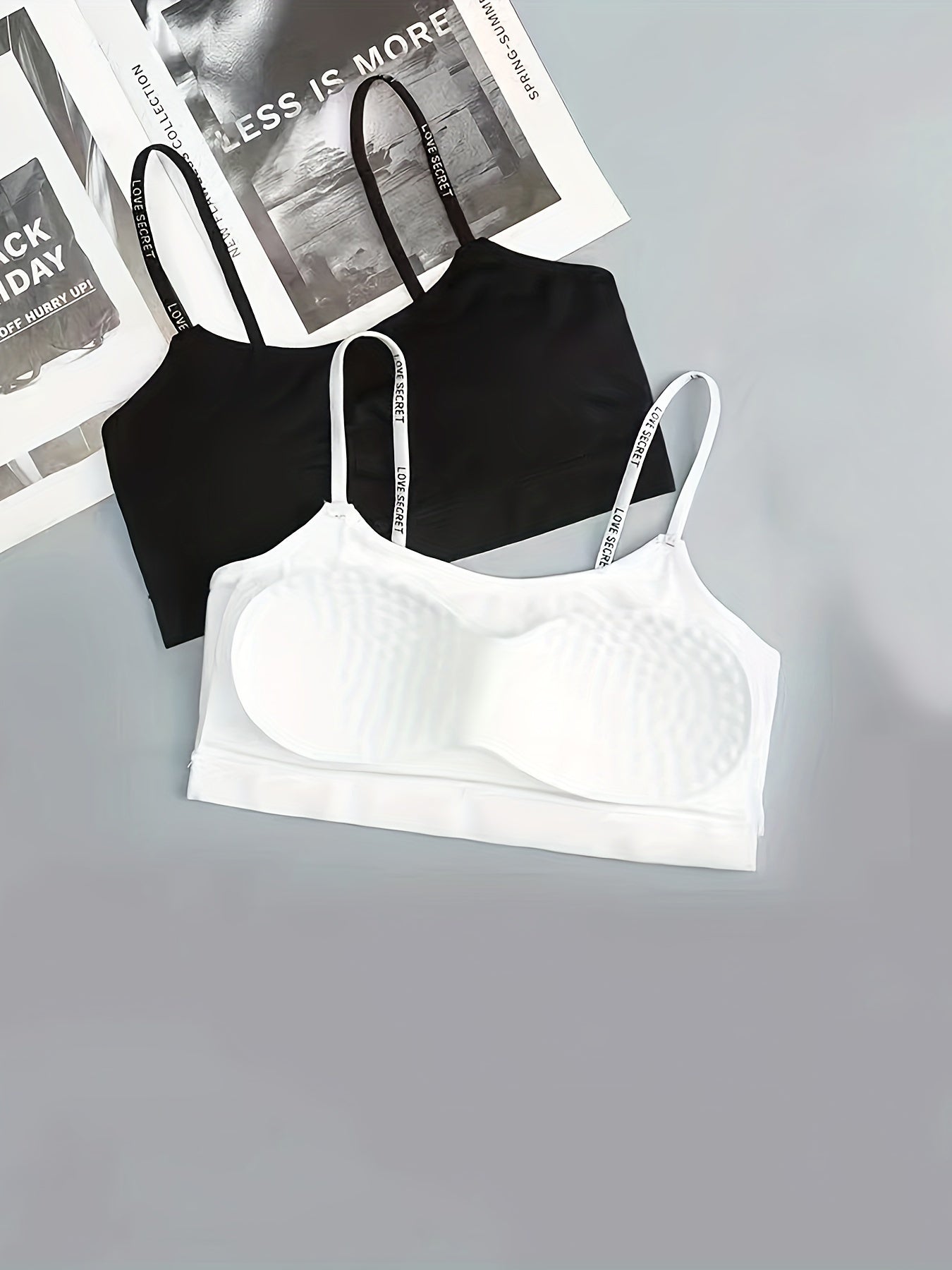 2pcs Wireless Bras Letter Straps Comfy & Breathable Women's Lingerie