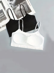 2pcs Wireless Bras Letter Straps Comfy & Breathable Women's Lingerie