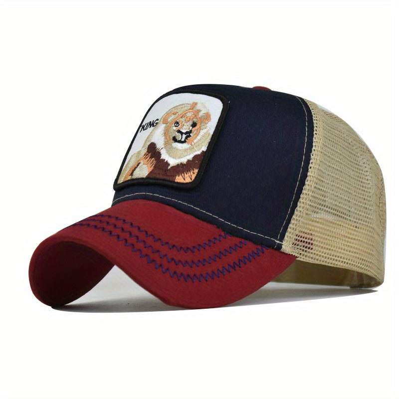 Lion Embroidery Patch Baseball Cap Mesh Trucker Hat Adjustable Sport