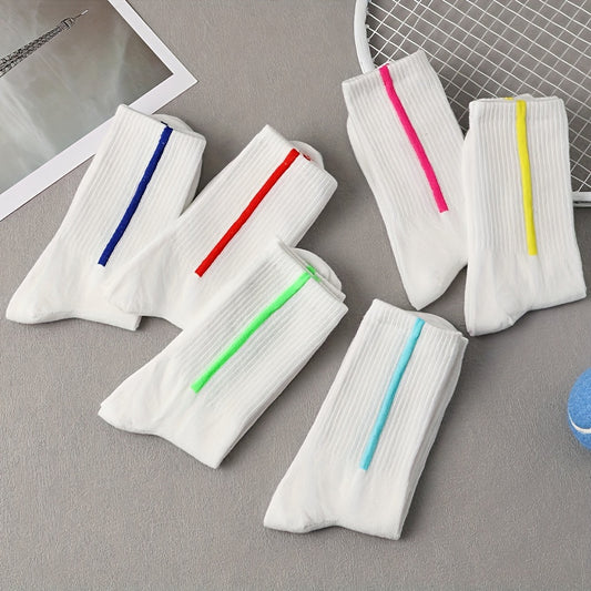 6 Pairs Colorblock Striped Socks Mid Tube Stockings