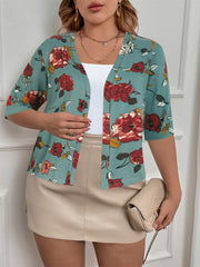  Retro Floral Print Open Front Cardigan