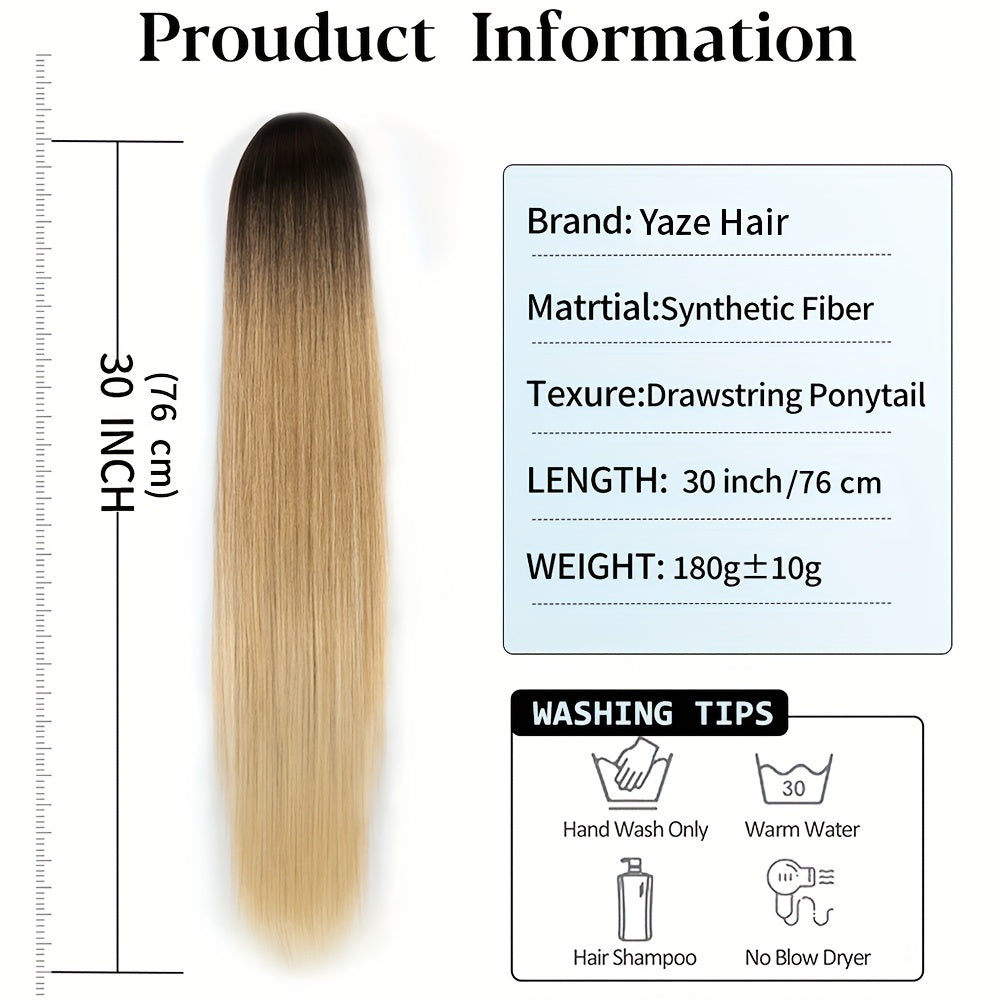 76 2 Cm Ombre Blonde Straight Ponytail Extensions Drawstring Hair Piece