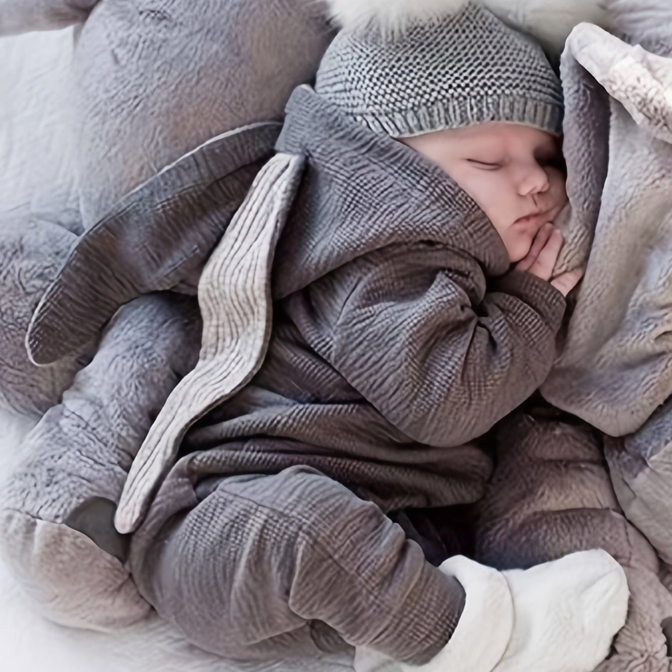 Newborn Bunny Ears Hooded Jumpsuit