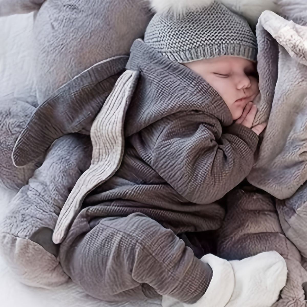 Newborn Bunny Ears Hooded Jumpsuit