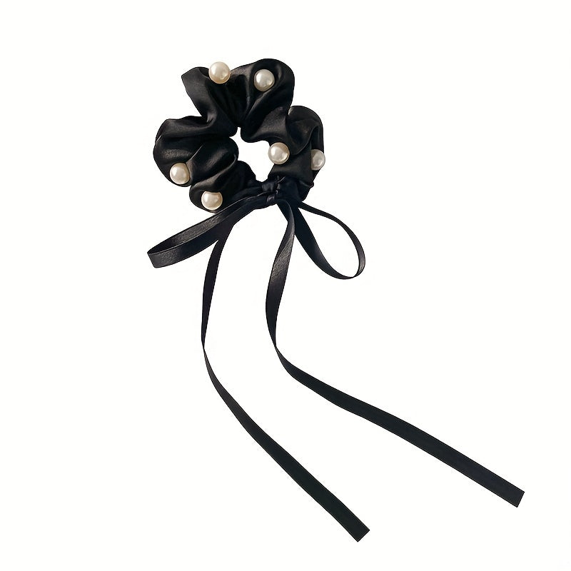 Faux Pearl Scrunchie Hair Tie Solid Hair Rope Head Jewelry