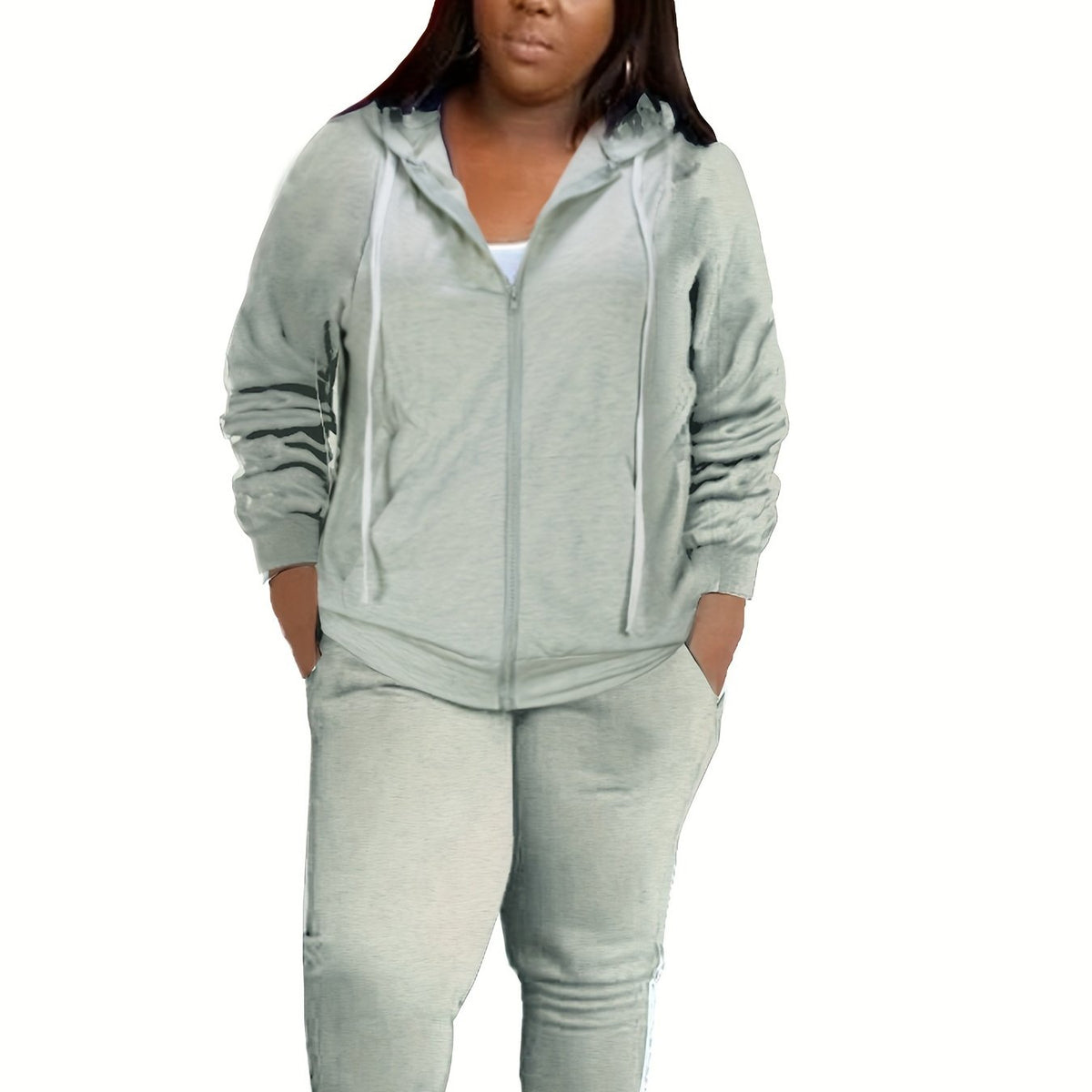Women's Plus Size Sporty Outfit: Hooded Zipper Coat & Sweatpant