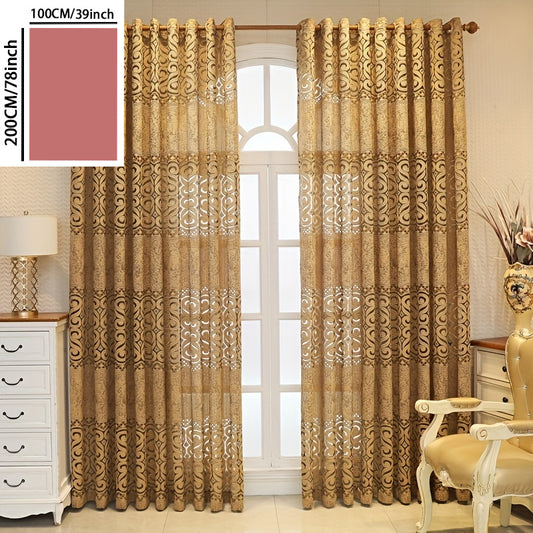 1pc Coffee European Style Jacquard Sheer Curtains for Living Room Bedroom