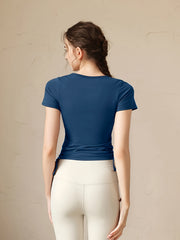 Slimming Yoga Top Short Sleeves Tie Side Pilates T Shirt Activewear