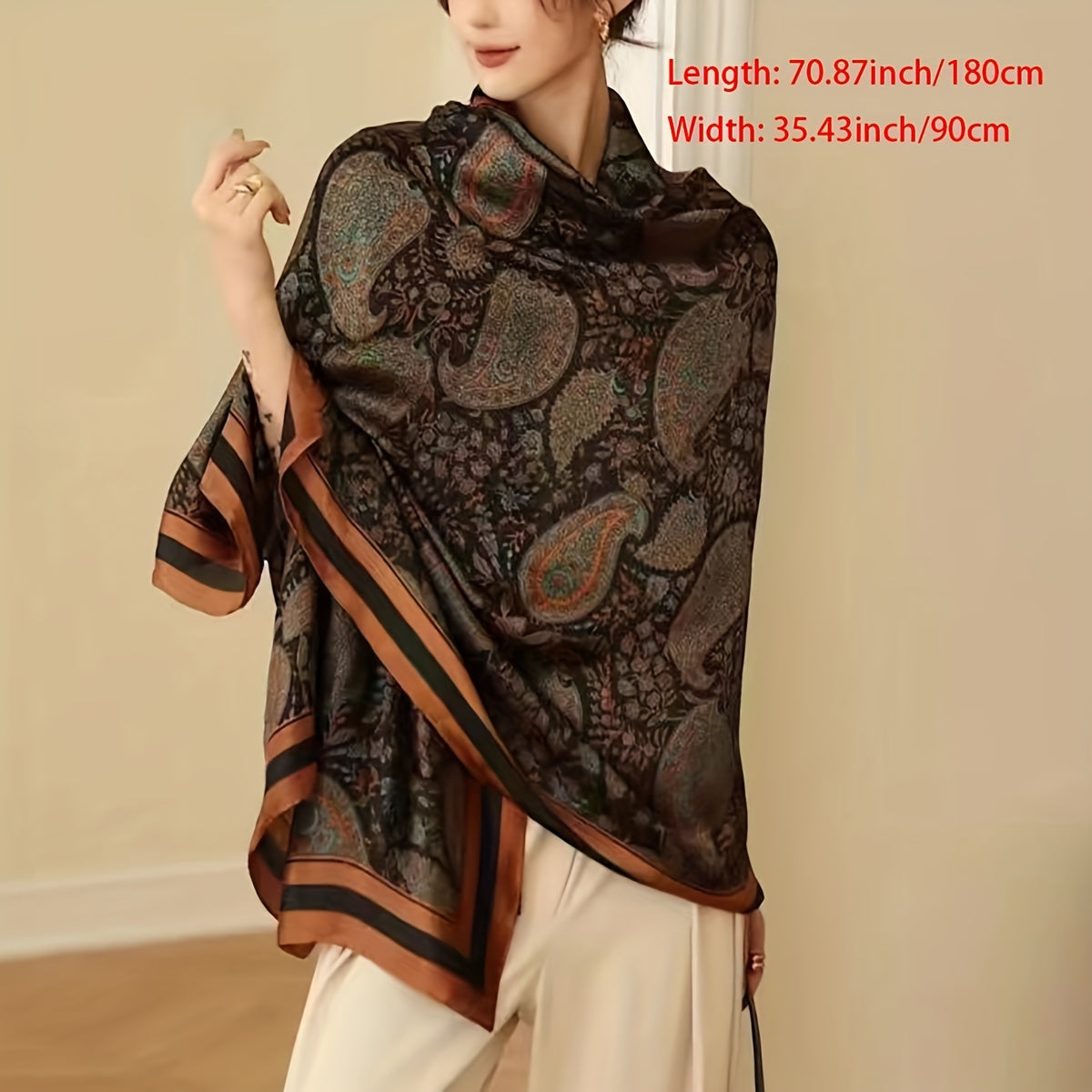 Paisley Print Silk Scarf Women Windproof Head Wrap
