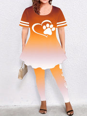 Paw Heart Print Top & Leggings Outfit Set for Women