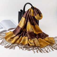 Winter Plaid Soft Warm Scarf Long Tassel Shawl Unisex