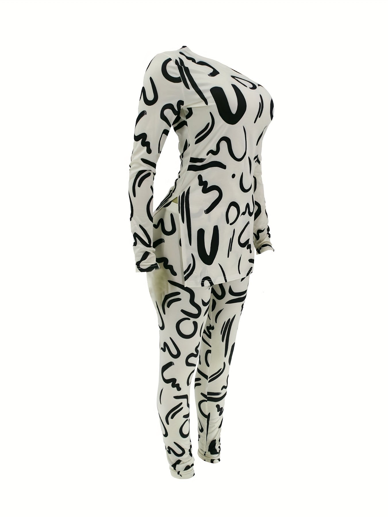 Abstract Print Two piece Set Off Shoulder Top & Pants