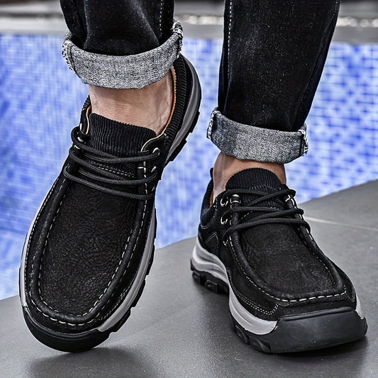 Men's Breathable Moc Toe Lace Walking Shoes