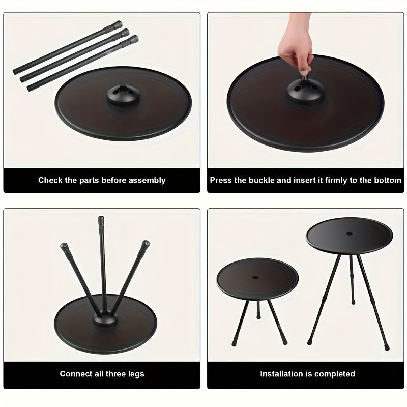 Portable Lightweight Camping Table Adjustable Height Aluminum 3 Legs Table