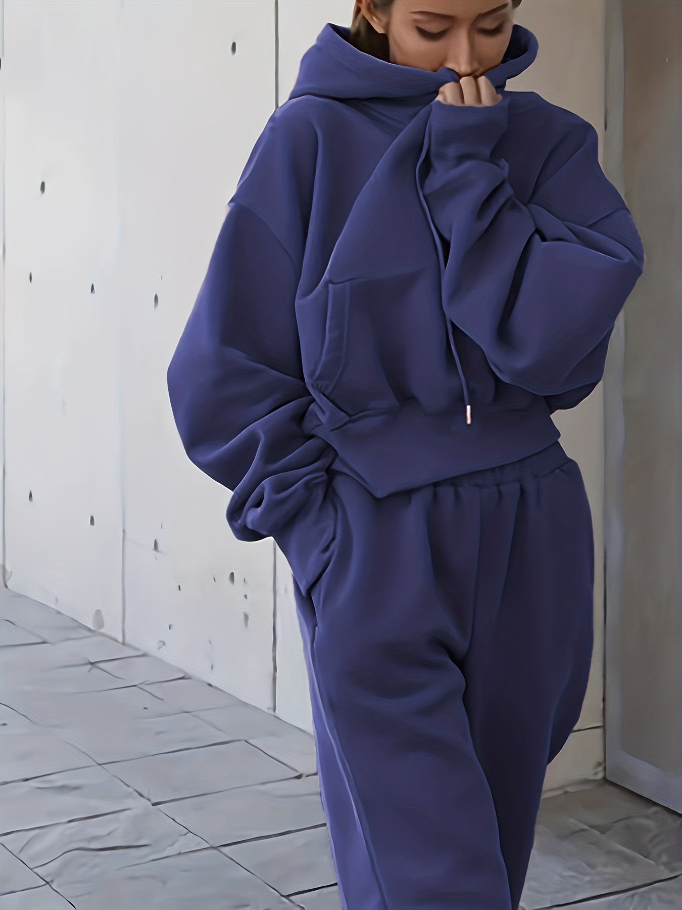 2pcs Oversized Hooded Sweatshirts & Sweatpants Set Women's Clothing