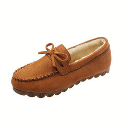 Women's Bowknot Loafers Plush Lined Slip On Flat Shoes