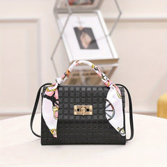 Mini Scarf Handle 3D Plaid Satchel Crossbody Handbag