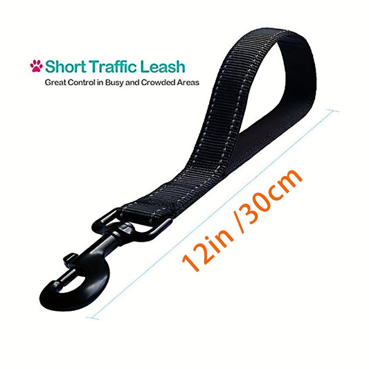 Short Nylon Dog Leash 30-48 cm Reflective Threads for Large and Medium Dogs