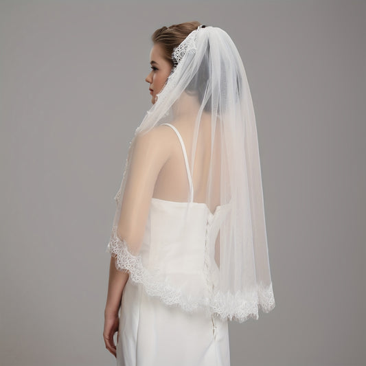 Floral Pattern 1m Bridal Veil Soft & Comfortable Wedding Veil for Women