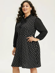  Polka Dot Long Sleeve Dress with Bow Knot