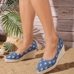 Women's Denim Wedge Heels Pointed Toe Espadrille Shoes