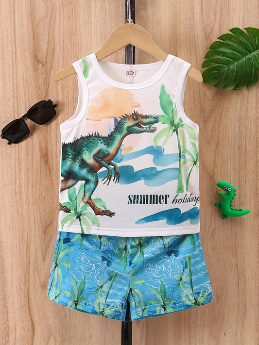 Boys Dinosaur Print Tank Top & Shorts Set for Summer
