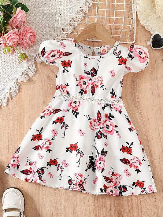 Girls' Casual Dress Boho Floral Sleeveless Lace Waist A Line Dress