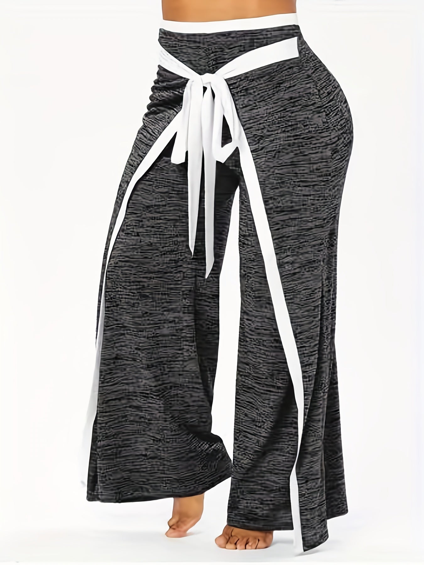  Colorblock Wide Leg Pants with Bow Knot Detail