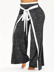  Colorblock Wide Leg Pants with Bow Knot Detail