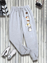  Animal Print Drawstring Sweatpants Women's Plus Elastic Sweatpants