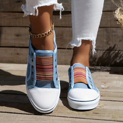 Women's Canvas Slip On Outdoor Sneakers Elastic Band Shoes