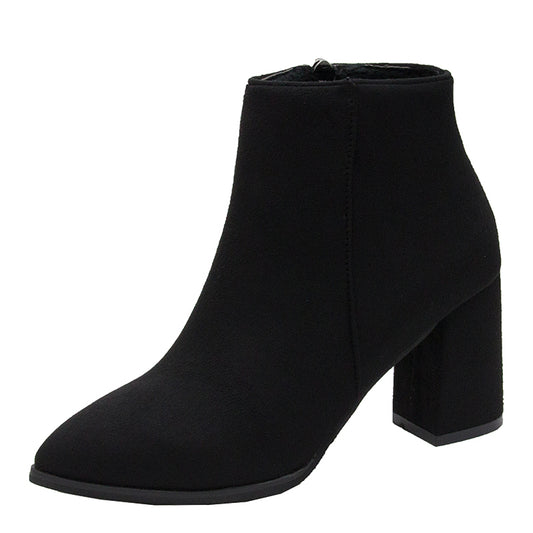 Chunky Heel Ankle Boots Pointed Toe High Heels