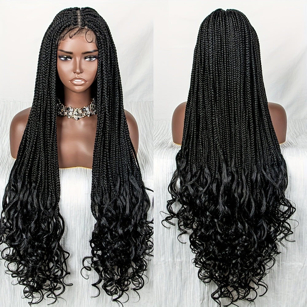 Burgundy Ombre Lace Front Braided Wig with Curly Ends