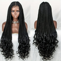 Burgundy Ombre Lace Front Braided Wig with Curly Ends
