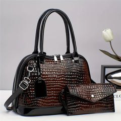 2PCS Snake Pattern Shoulder Handbag Set Women Bag Sets Zipper Closure