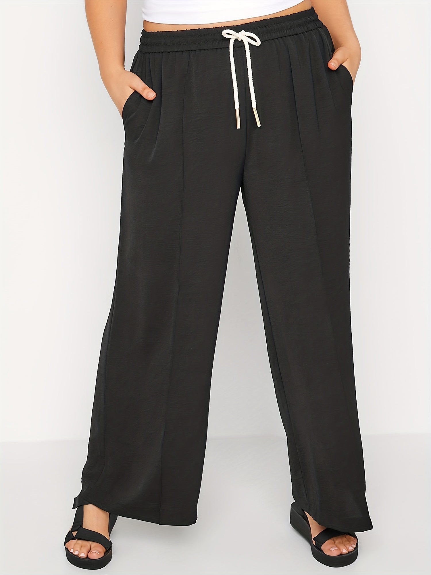 Women's Plus Wide Leg Pants Drawstring Elastic with Pockets