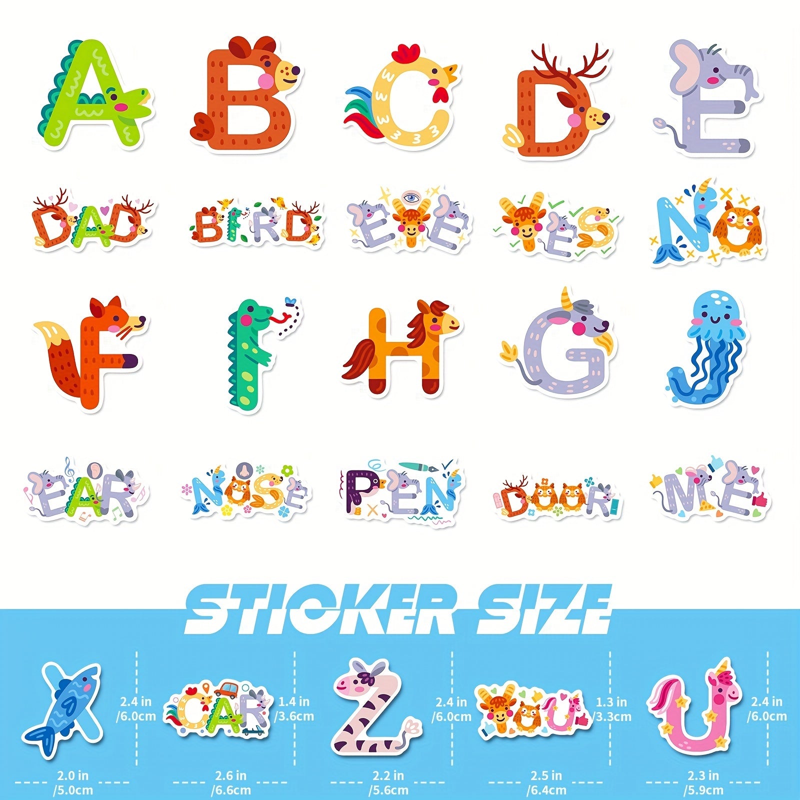 50pcs Number Letter Animal Stickers Educational Doodle Stickers
