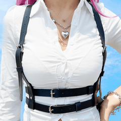 Y2K PU Leather Body Harness Belt Gothic Clothing Waist Belt