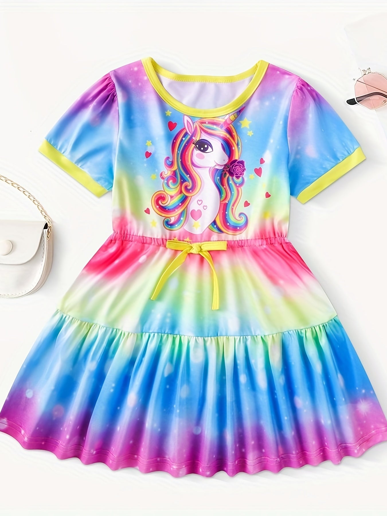 Kid Girls Unicorn Dress Short Sleeve Casual Kids Outfit