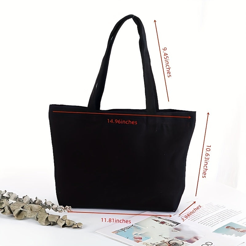 Solid Canvas Tote Bag Casual Shoulder Bag For Work & Shopping