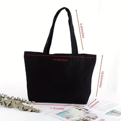 Solid Canvas Tote Bag Casual Shoulder Bag For Work & Shopping